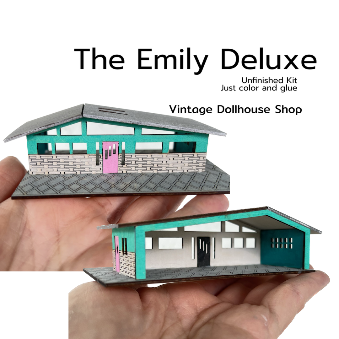 The Emily Deluxe, Mid Century Modern Miniature Dollhouse 1:144