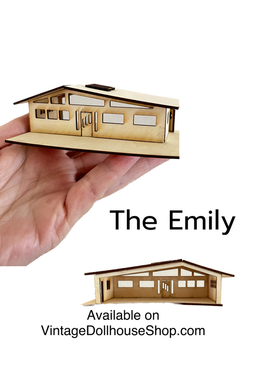 The Emily, Mid Century Modern Miniature Dollhouse 1:144